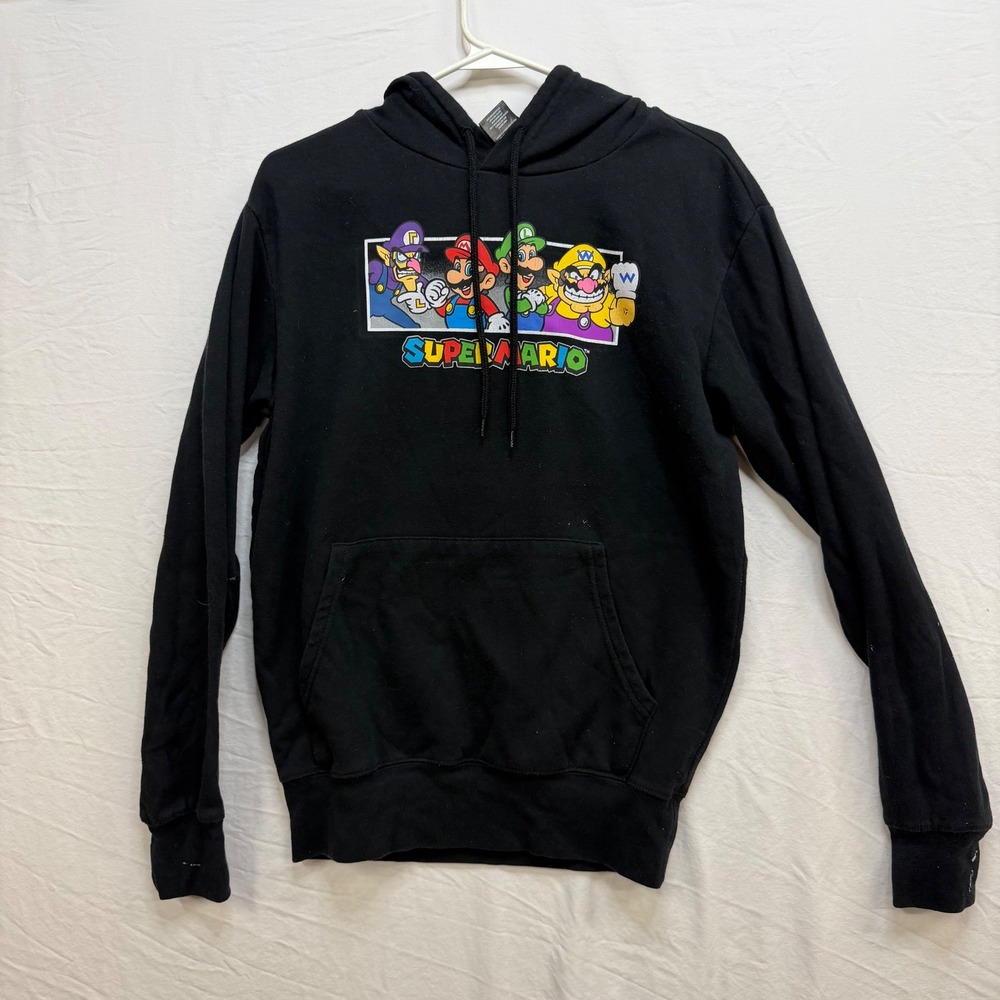 Nintendo Super Mario Bros Graphic Hoodie Black Mario Luigi Wario Waluigi Small